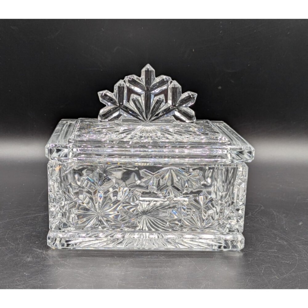 Gorham Vintage Crystal Trinket Box Covered Candy Dish Snowflake Finial 6x4x5"